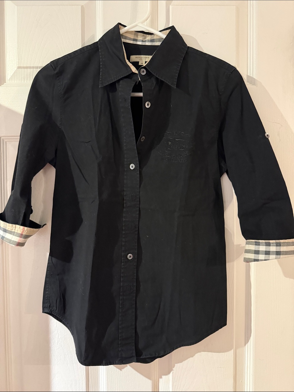 Burberry Black Button-Down Shirt with Checked Cuff Detail